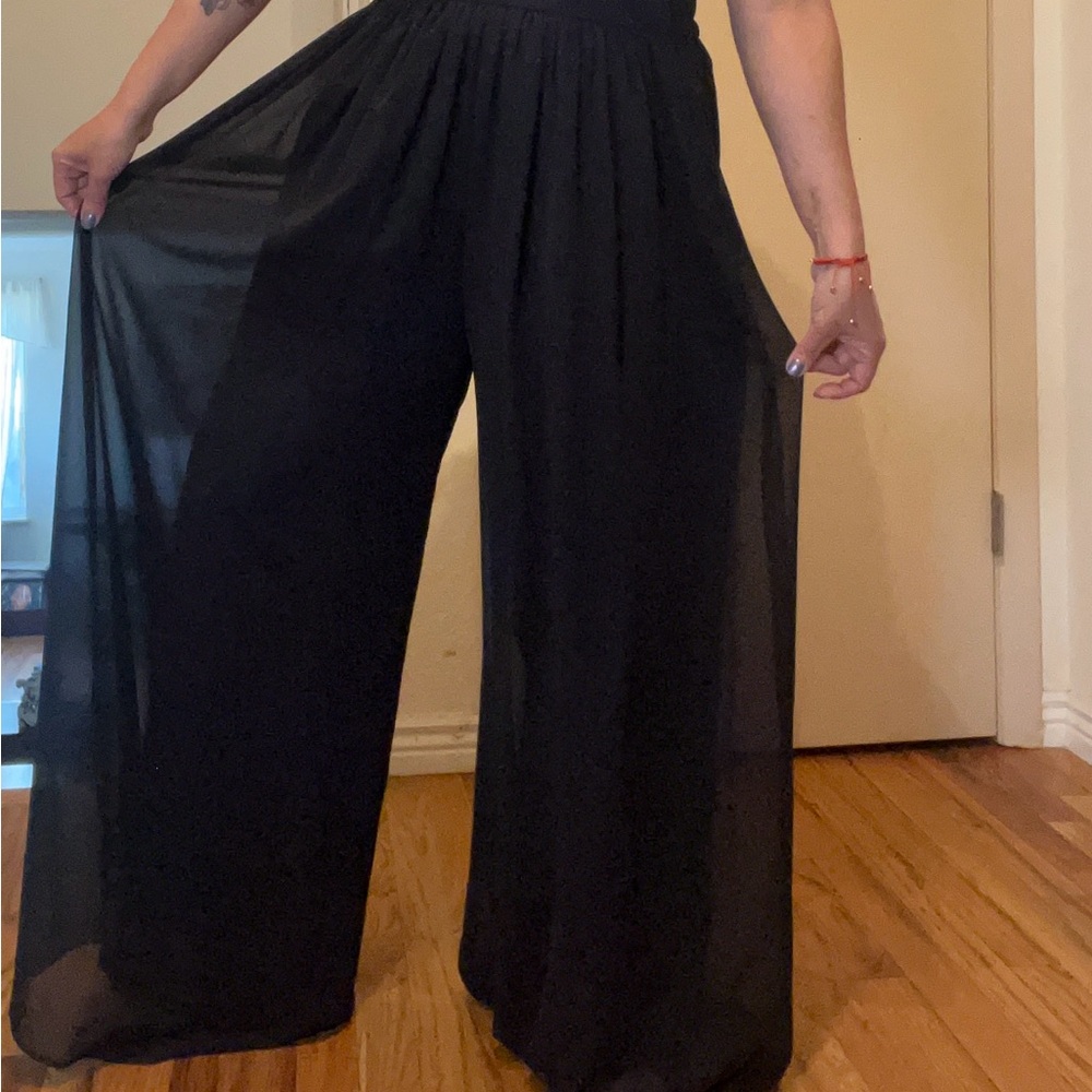 Elegant Sheer Black Wide-Leg Pants